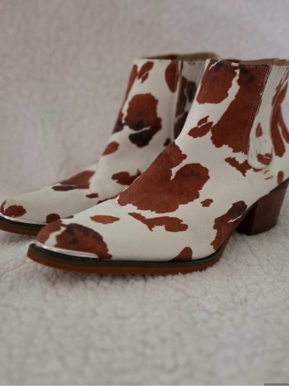 Cowprint Chelsea Ankle Boots in White and Brown